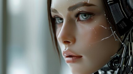 European supermodel with a cyborg head, visual dictionary style photo, elegant appearance