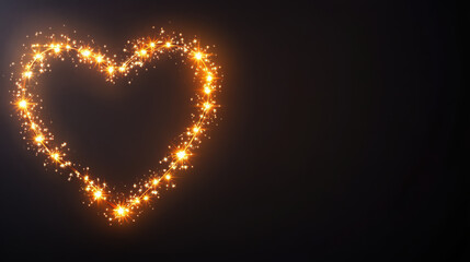 Naklejka premium glowing heart silhouette made of twinkling golden sparks on dark background