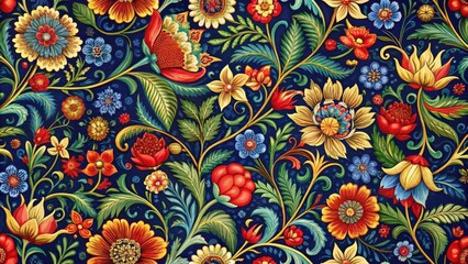 Intricate Floral Tapestry A Vibrant and Luxurious Design Featuring a Rich Palette of Colors and Ornate Details
