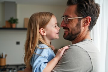 Heartwarming Connection Between Father and Daughter in Modern Home Setting: A Captivating Moment of Love and Joy