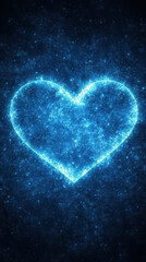 glowing blue heart with sparkling texture on dark starry background