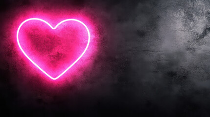 Fototapeta premium glowing pink neon heart on dark textured background, evoking romantic mood