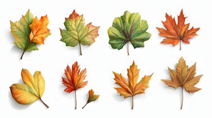Fototapeta premium Autumn Leaves Collection Diverse Colors and Shapes