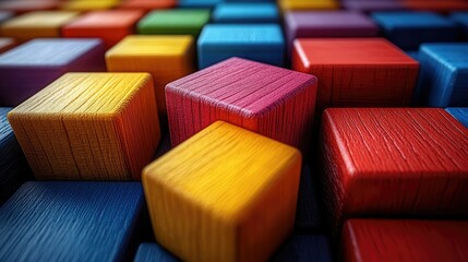 Fototapeta premium A close-up view of colorful wooden blocks arranged in a playful pattern.
