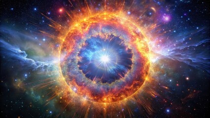 Obraz premium Cosmic Explosion A Celestial Event of Fire and Light in the Vast Expanse of Space