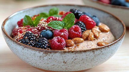 Delicious berry and almond breakfast bowl