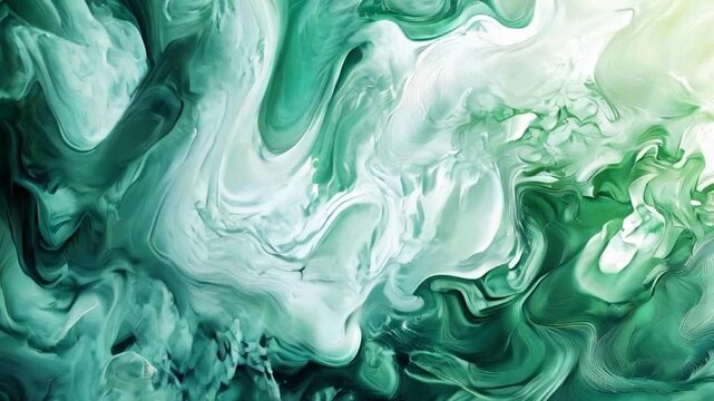 a swirling abstract composition of green and white hues, creating a fluid, ethereal, and textured design