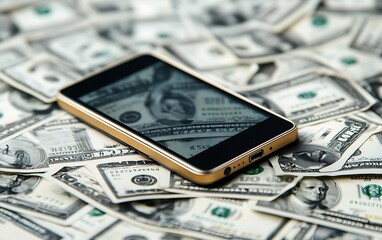 Fototapeta premium a cell phone on top of money