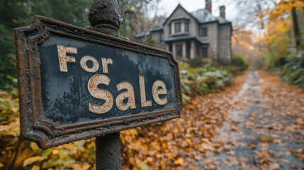 Obraz premium Charming Autumn House Nestled on a Leaf-Covered Pathway in Fall Colors
