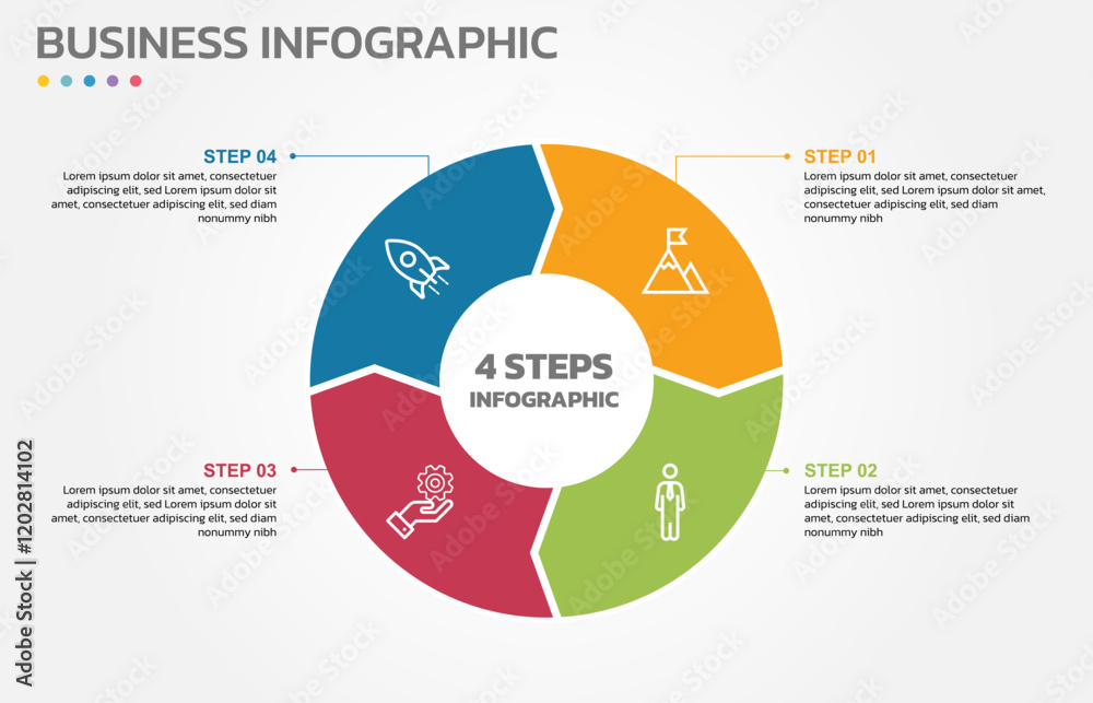 Fototapete Visual data presentation. Cycle diagram with 4 options. Pie Chart Circle infographic template with 4 steps, options, parts, segments. Business concept. Marketing infographic vector illustration.