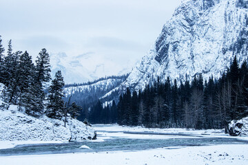 River between winter snowy mountains