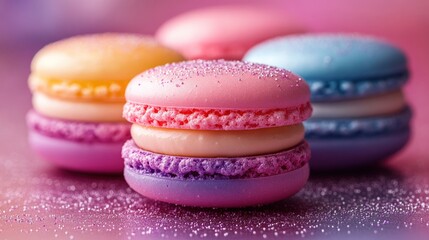 Obraz premium Colorful macarons on pink background