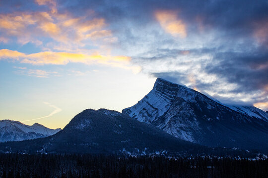 Winter mountains with clouds in the sky
