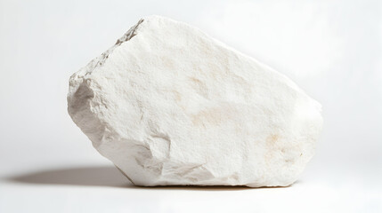 White rock specimen on white background; geology, science, education