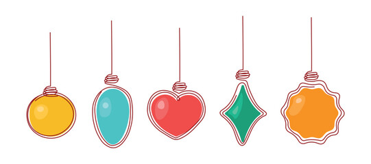 Collection of New Year's balls for the Christmas tree. Vintage holiday decorations of simple shapes on an isolated background. Christmas tree decorations, tradition.