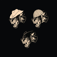 panther traditional tattoo set design © Doni pacoceng