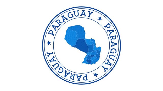 Paraguay intro. Badge with the circular name and map of country. Paraguay round logo animation.