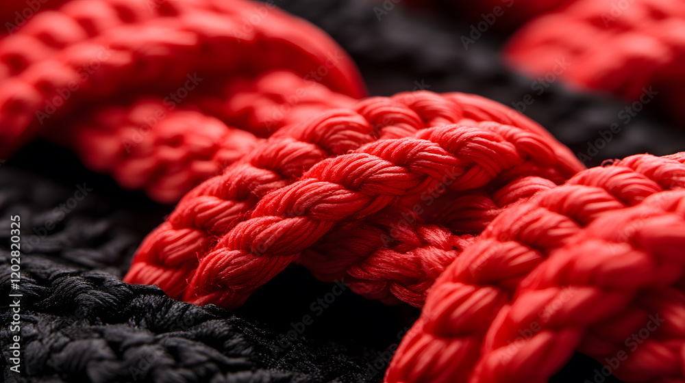 Poster captivating close-up of red and black rope textures studio setting macro photography abstract perspe