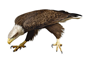 Majestic bald eagle in flight, powerful talons extended, isolated on white background. Perfect for wildlife, nature, freedom, and power concepts.