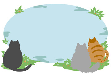 猫　黒猫　湖　フレーム