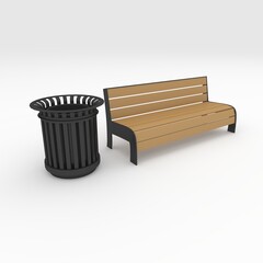 3d render bench park design element. Furniture Collection