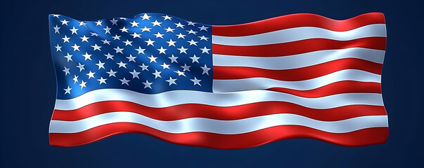 Fototapeta premium Waving US flag, blue background, patriotic