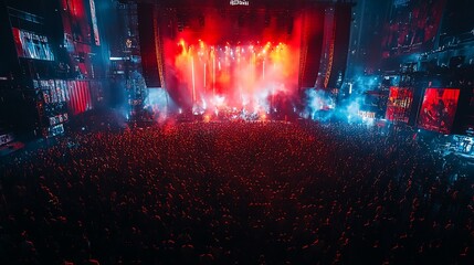 Naklejka premium Epic Concert: A Sea of Fans Under the Spotlight
