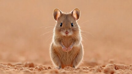 Cute desert mouse standing, sandy background, wildlife, pet