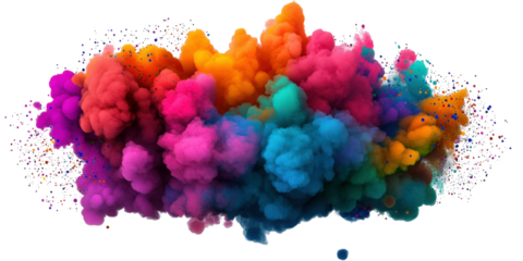 Vibrant explosion of colorful smoke, paint, or powder isolated on white background. Perfect for design projects needing a burst of color and energy.