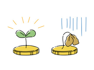 お金や貯蓄が増えるイメージと減るイメージ(カラー)