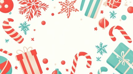 Christmas Festive Delight: Candy Canes, Gifts, and Snowflakes in a Charming Vintage Style