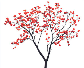 Fototapeta premium Illustrated tree with heart-shaped leaves on a white background, Valentine's Day, wedding, anniversary