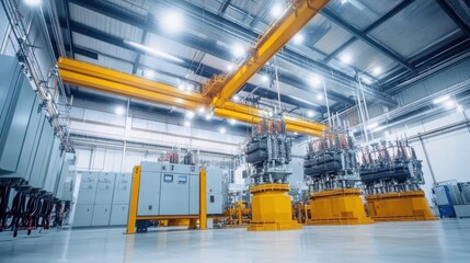 A bright, clean room with multiple industrial generators in operation.