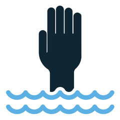 People Drowning for Help Icon Vector, A minimalist design showing a hand reaching out of water, symbolizing help, rescue emergency or crisis. Ideal for safety, support and awareness projects.