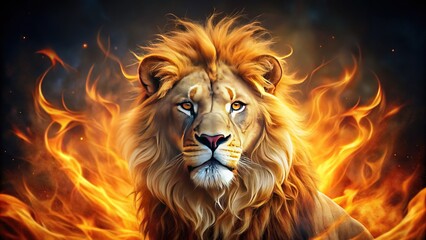 Fototapeta premium Fiery Lion Majesty: Spectacular Flame Lion Art, Digital Painting