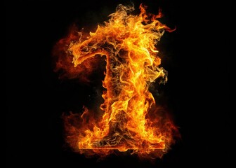Fiery Number Abstract Art on Black Background