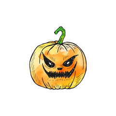 Hand-drawn watercolor Halloween pumpkin vector illustration doodle sticker