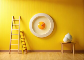 Fried Egg Clock Minimalist Yellow Room 3D Render