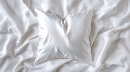 Obraz premium Elegant White Satin Pillow on Soft White Fabric Background
