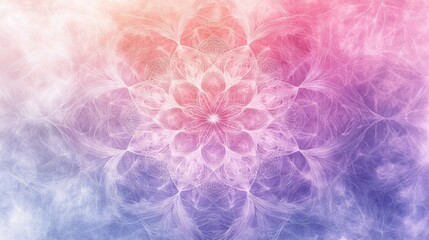 Fototapeta premium Spiritual wellness mandala with intricate floral patterns, ethereal mesh overlay effect, gentle pastel color transition from rose to periwinkle, sacred geometry meditation art, soft transparent