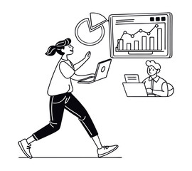 Set of 2 people working on laptops vector illustration