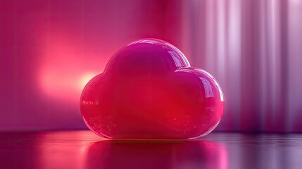 A glossy, pink cloud-shaped object illuminated in a softly lit environment.
