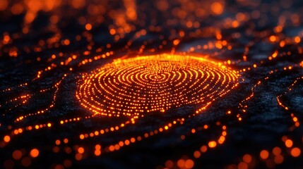 A glowing circular pattern resembling molten lava on a dark surface.