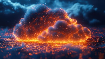A glowing cloud formation with bright, fiery elements in a mystical atmosphere.