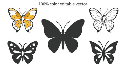 Butterfly silhouette vector illustration art design. Silhouette Butterflies Isolated. insects butterfly outline, tattoo, coloring, vector logo icon set on a white background.