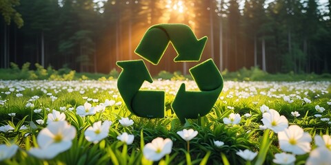 Sustainable Circular Economy Icon on Natural Background Emphasizing Business Growth and Future through Renewable Resource Reuse and Recycling

