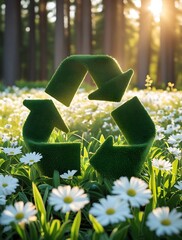 Sustainable Circular Economy Icon on Natural Background Emphasizing Business Growth and Future through Renewable Resource Reuse and Recycling

