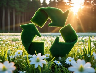 Sustainable Circular Economy Icon on Natural Background Emphasizing Business Growth and Future through Renewable Resource Reuse and Recycling

