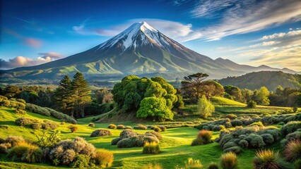 Fototapeta premium Mount Taranaki Majestic Landscape New Zealand