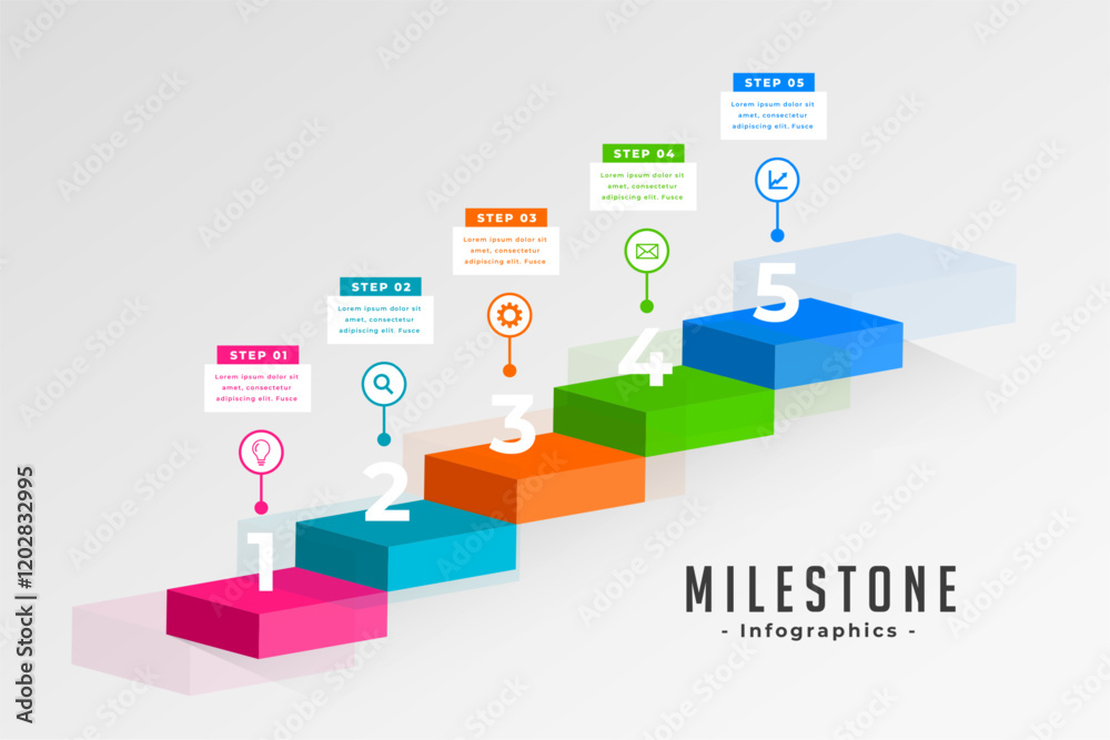 Wall mural infographic milestone step layout with five option workflow